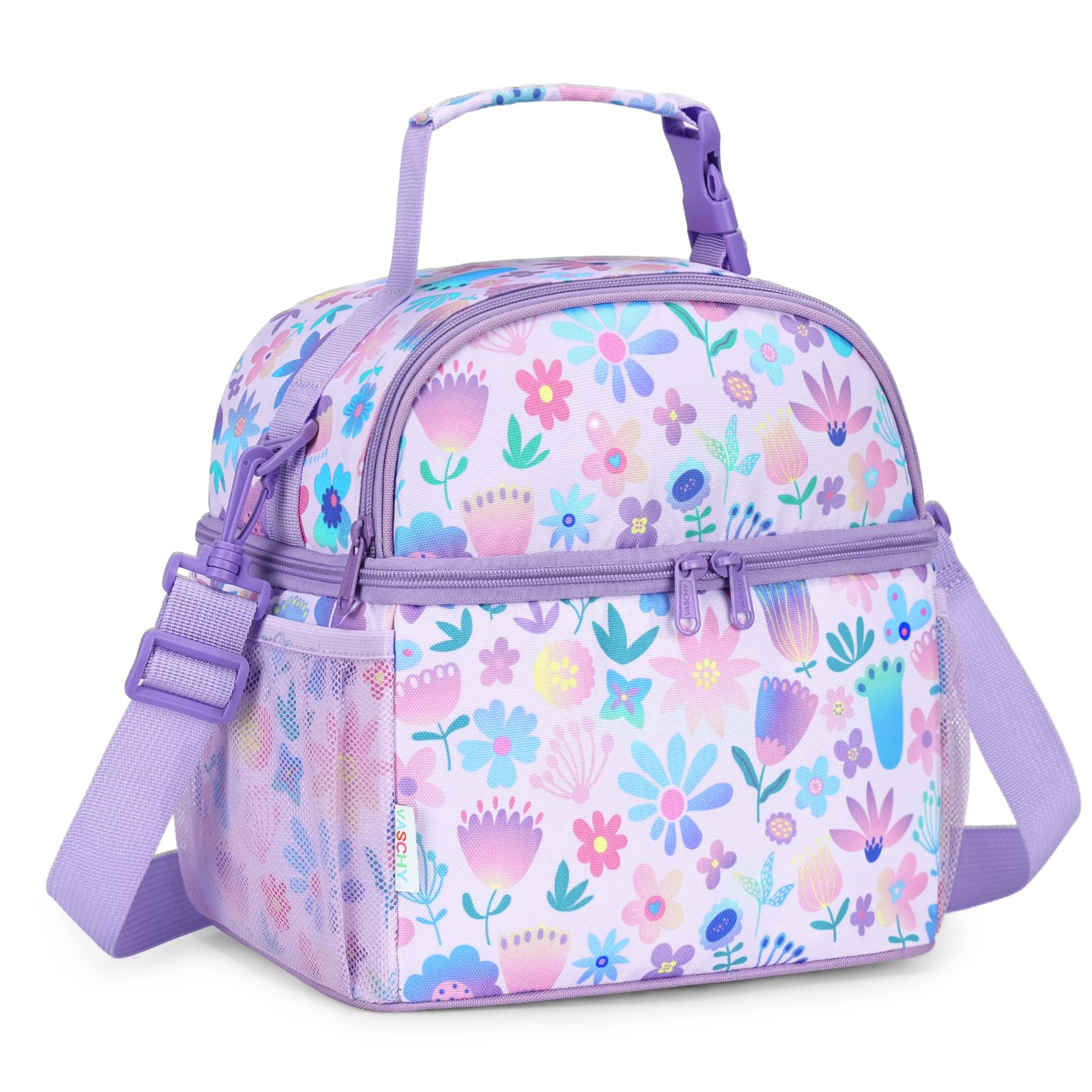 VASCHY Lunch Bag for Girls, Insulated Lunch Box Bag Double Decker Cooler Lunch Tote for Toddlers Kids Women School/Daycare/Picnic Lavender Floral โ image 1