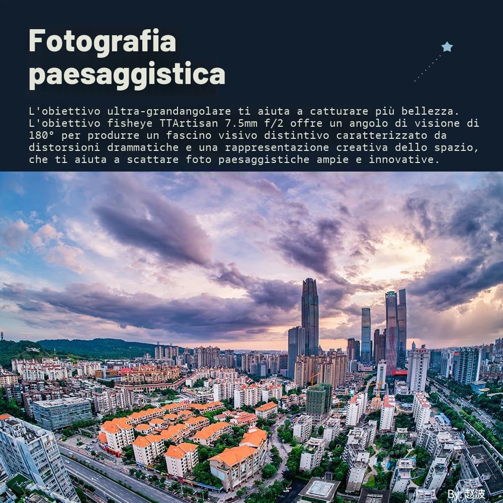 TTArtisan Obiettivo Fisheye da 7,5 mm F2.0 APS-C ad ampia apertura, compatibile con fotocamere Sony E Mount A5000, A5100, A6000, A6100, A6300, A6400, A6500, A6600, NEX-3, NEX-3N, NEX-3R