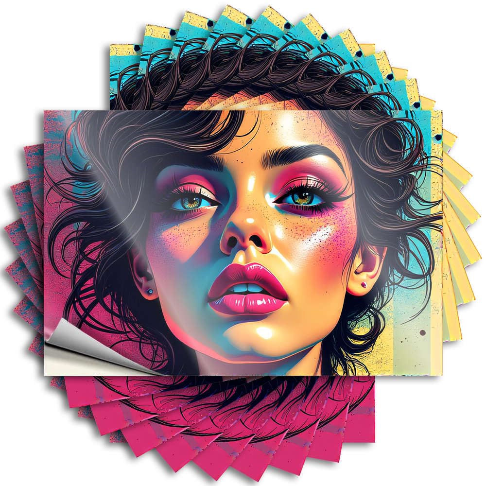 Colorful Abstract Portrait with Vibrant Hair Retro Teen Decor - Bumper Bottle Removable Vinyl Decal(6X9CM)