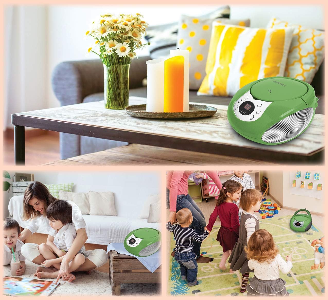 Uр Tо 40% оƒƒ Riptunes Portable CD Player with AM FM Radio Potable radios Boom Box with Aux Line-in, Green