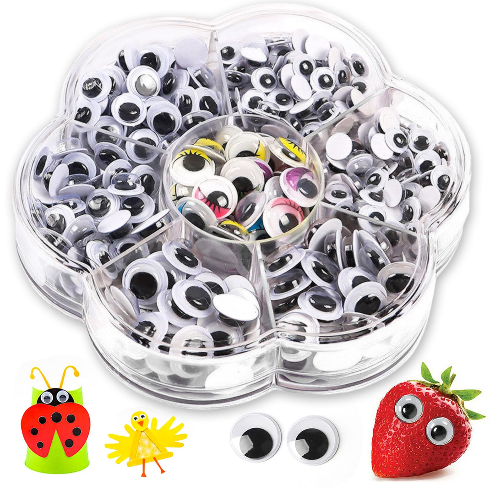 ExceLife Self-Adhesive Googly Wiggle Eyes, 470Pcs Colorful Doll Eyes with Eyelashes and Black White Small Plastic Wiggle Stickers Eyes with Self-Adhesive Back for Craft (6/8/10/12 mm)
