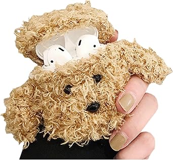 Furry Case for AirPods Pro 3rd Generation Funny Cute 3D Cartoon Plush Design Soft Warm Fluffy AirPod Pro 3 Cover with Keychain Kawaii Anti-Fall Protective Case Women GirlsTeddy Khaki
