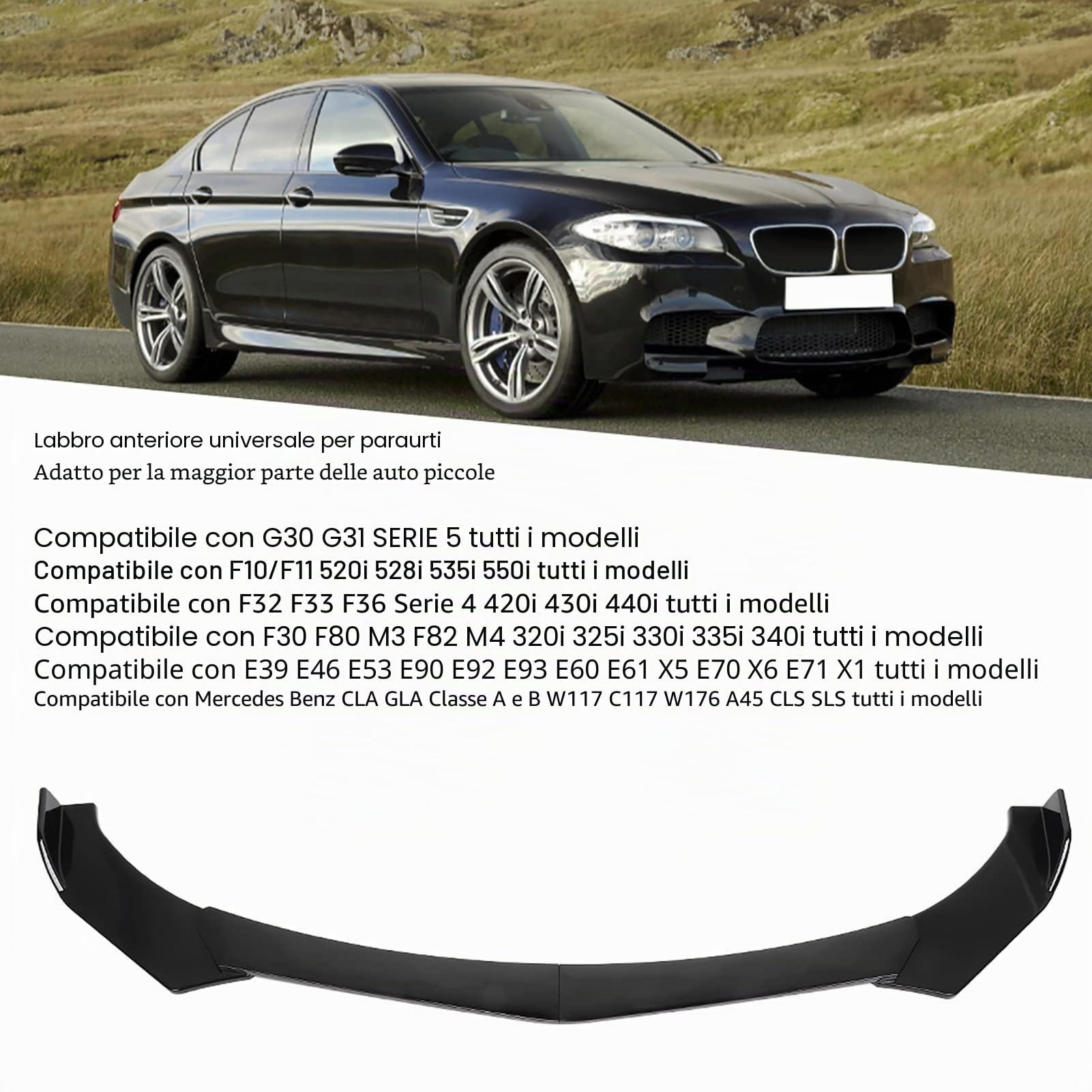 Paraurti Anteriore Lip Splitte Body Kit Spoiler Nero Lucido Universale Adatto per / /