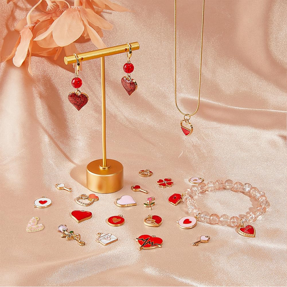 SUPERFINDINGS 24 Estilos Colgantes de Aleación para el Día de San Valentín 96 Piezas de Esmalte En Forma de Corazón Trébol Rosa Colgantes para Pulsera Pendientes Fabricación de Joyas DIY