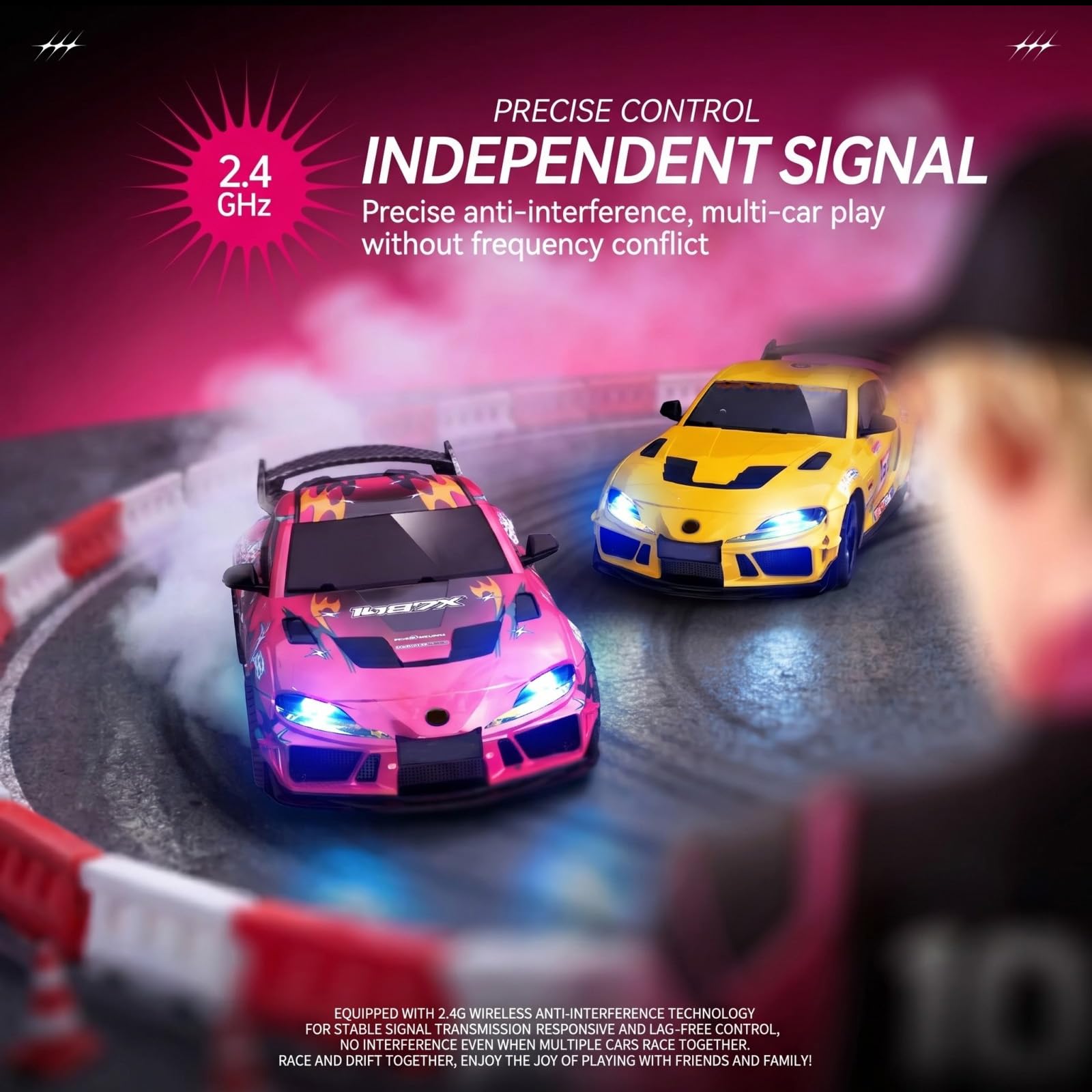 NULA RC Drift Auto 1:43 mit Gyro-Stabilisierung & LED-Licht, SP4301 Mini-Rennwagen mit 2,4-GHz-Fernsteuerung, vollproportionaler Steuerung und LED-Lichtmodi für Erwachsene