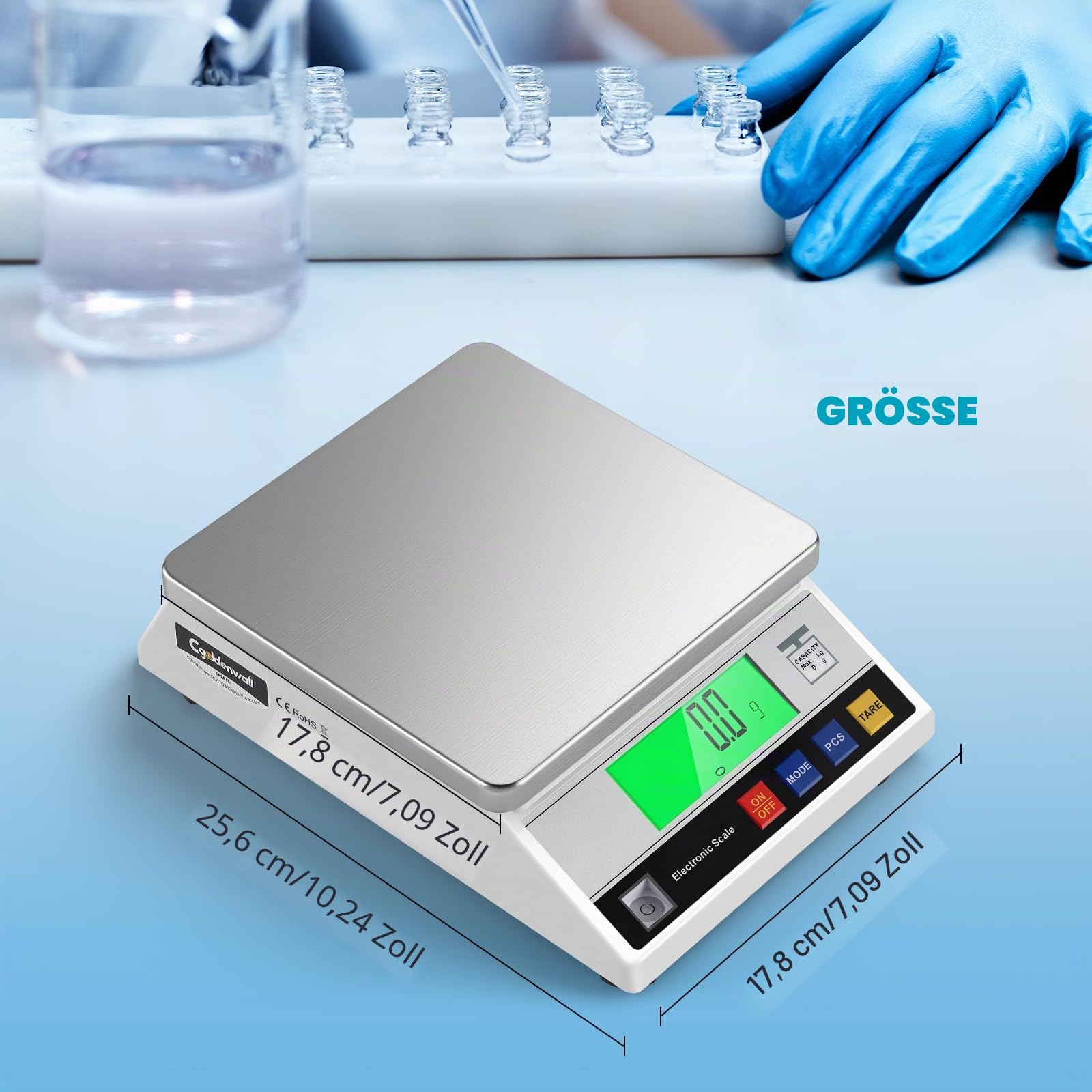 CGOLDENWALL Hochpräzise Analysenwaage 0.1g Digitale Elektronische Industrielle Präzisionswaage Intelligente Wissenschaftliche Laborwaage mit Zähl&Tarafunktion (10kg, 0.1g)