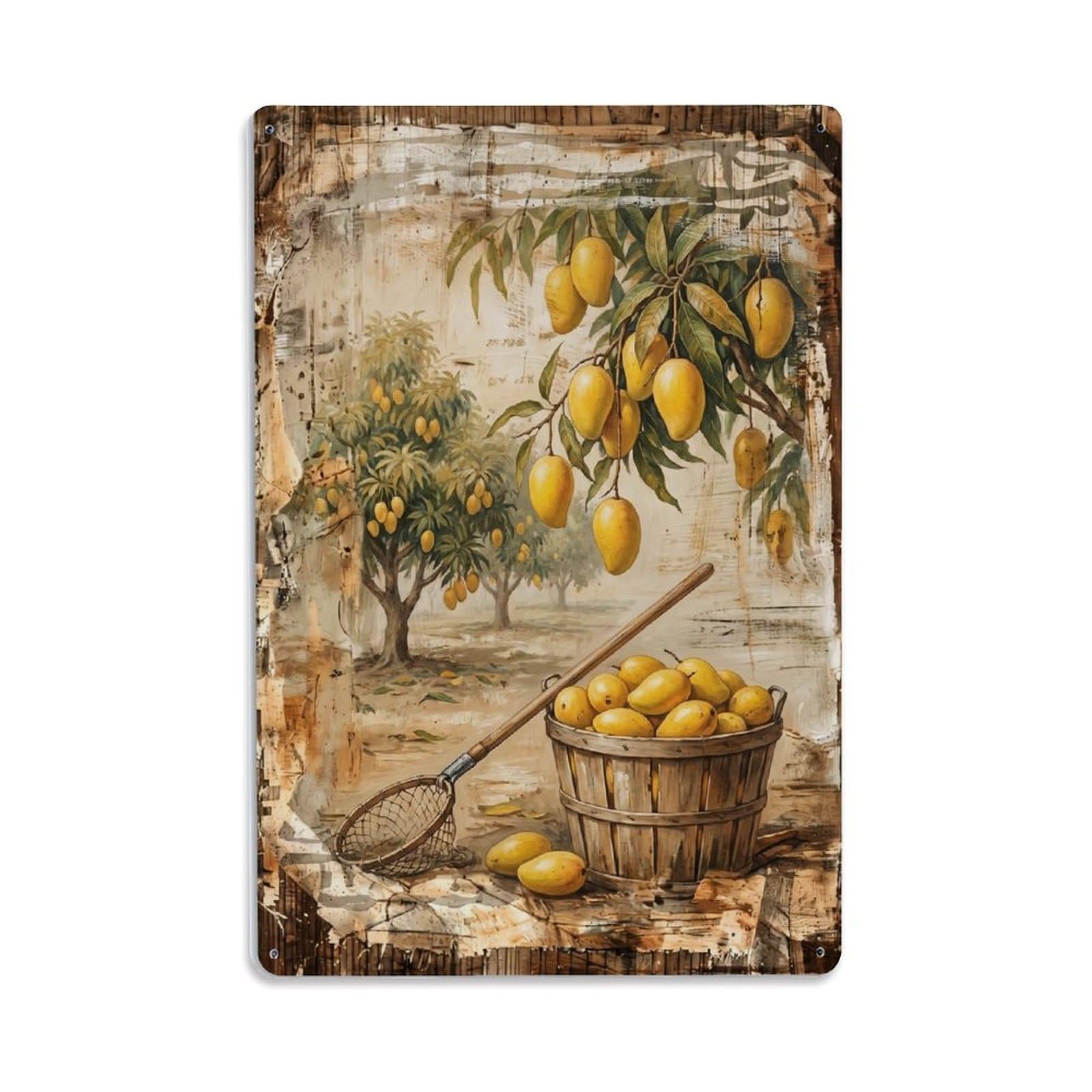 Mango Orchard Harvest Yellow Fruit Countryside Tree Vintage Metal Tin Sign Plaque Wall Decor for Cafe, Club, Garden Metal Poster 8x12Inch