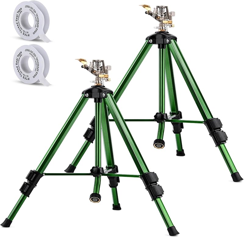 Pattiumo 2 Pack Lawn Sprinklers for Yard - 360° Tripod Sprinklers for Yard Large Area - Heavy Duty with 3/4 Inch Connector and Extension Legs - Flip Locks