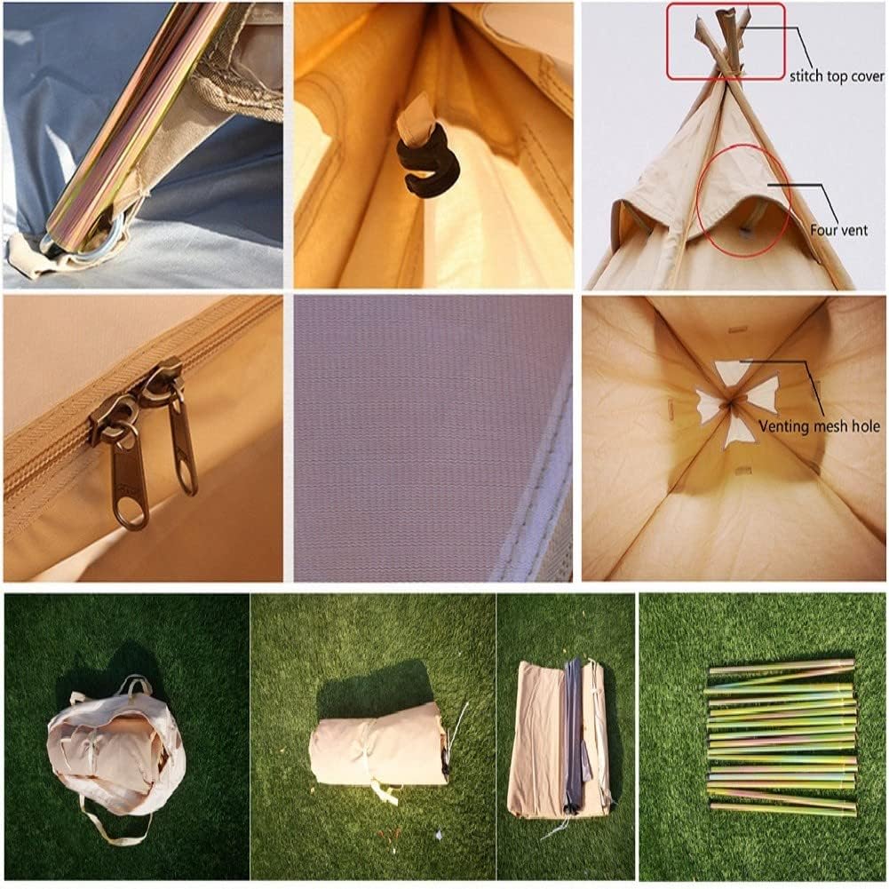 7ftx7ft x6.5ft Canvas Camping Pyramid Tipi Tent Adult Indian Teepee Tent for 1-2 Person for Outdoor Camping Or Exhibition