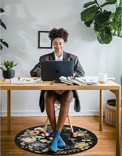 Miniatura 34 de Tapete para silla de oficina para suelo de madera dura, 47 x 47 pulgadas, alfombras redondas para sillas rodantes para oficina, computadora, Flor