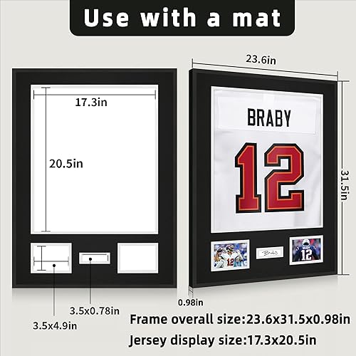 CCDCC Aluminum Jersey Frame Display Case 1 Pack, Lightweight & Durable Metal Jersey Frame with Mat, Pinboard, Shatterproof Plexiglass & Hanging Kit for Football Baseball Basketball Soccer Hockey Shirt