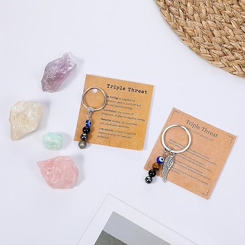 Miniatura 7 de 2 llaveros de cristal natural contra el mal de ojo, llavero de triple protección, regalos inspiradores para mujeres, protección de la suerte para