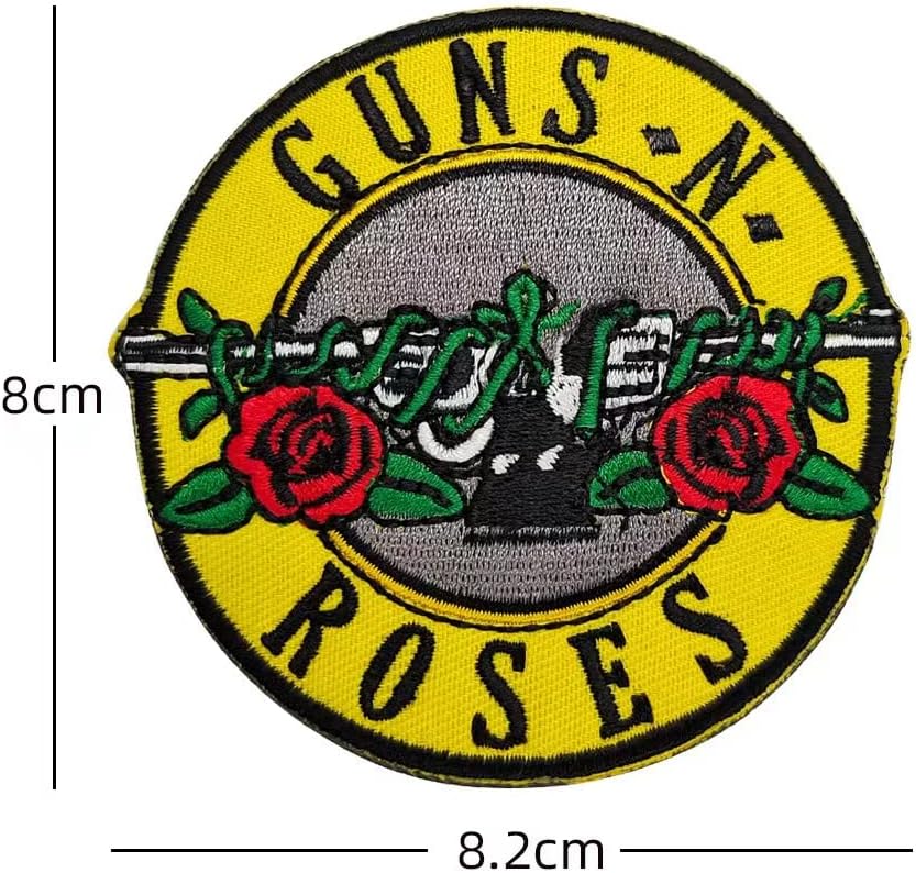 Round Patch Gun Rose Tactical Combat Badge Military Morale Patch Novelty Embroidered Badge Darn Sticker Iron On or Sew On,Roses Big Iron on Yellow Backround Band Logo Revolver （3.5" Dia.