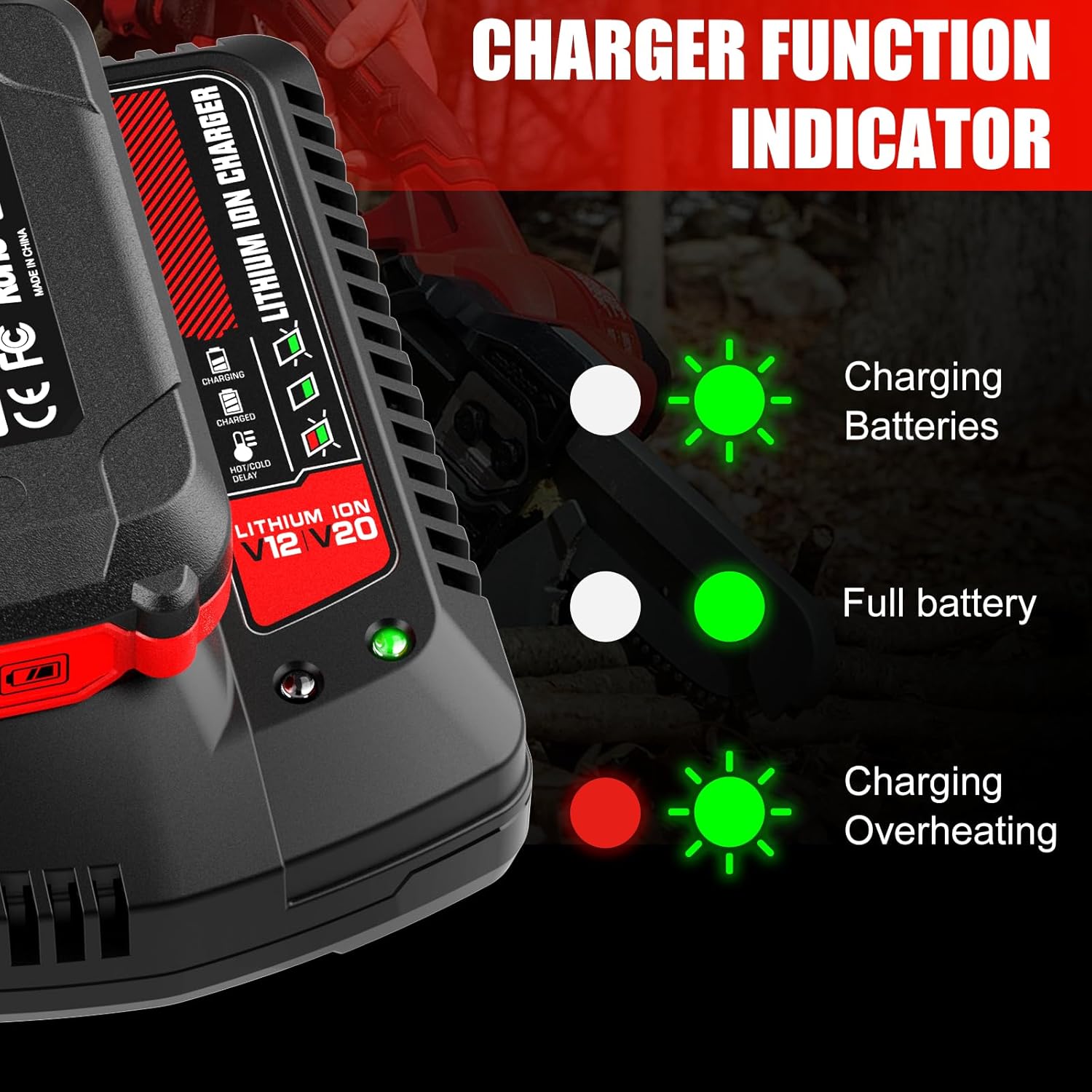 CMCB104 20V Charger Replacement for Craftsman 20V Battery Charger Compatible with Craftsman V20 Lithium Ion Battery CMCB201 CMCB202 CMCB204 CMCB205 CMCB206 Wall Mountable - Image 5