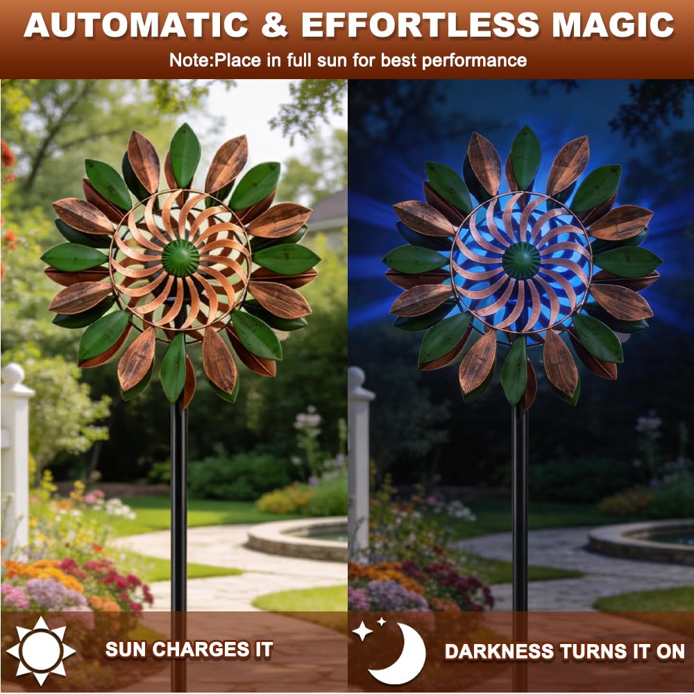 Mulino a vento in metallo unico e magico, mulino a vento 3D in metallo in acciaio inox, girandola da giardino, decorazione per giardino, terrazza, paesaggio