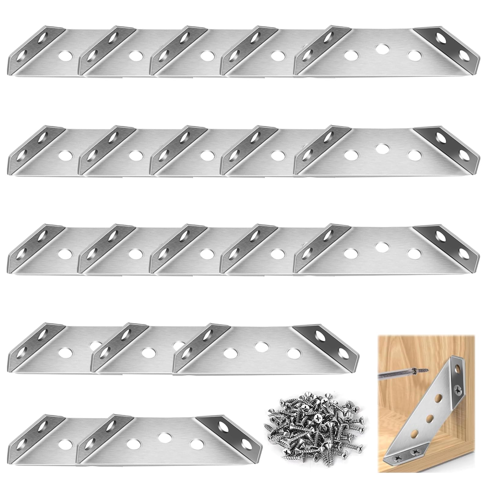 Triangle Angle Brackets, 20 Pcs Corner Brackets for Wood, Corner Connector Furniture Bracket with Screws, Metal Bracket Support Fixed Brace for Shelf Cabinet Wood Desks Table Chair Furniture