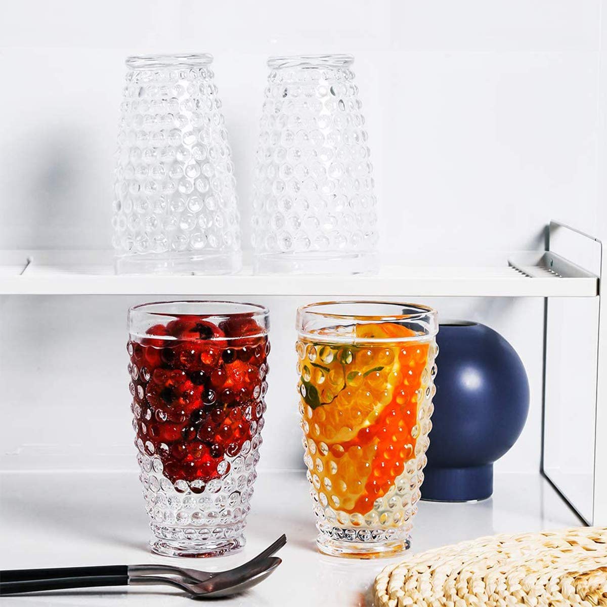 Hobnail Highball zestaw 6 szklanek 385 ml staromodny mrożony napój vintage zestaw do mleka piwa sodowego soku whiskey idealny na stół obiadowy imprezy bary restauracji (krystalicznie przezroczysty)