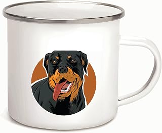 Unique Gift for Rottweiler Dog Lovers Cute Tongue Out Design 12oz Enamel Silver Mug