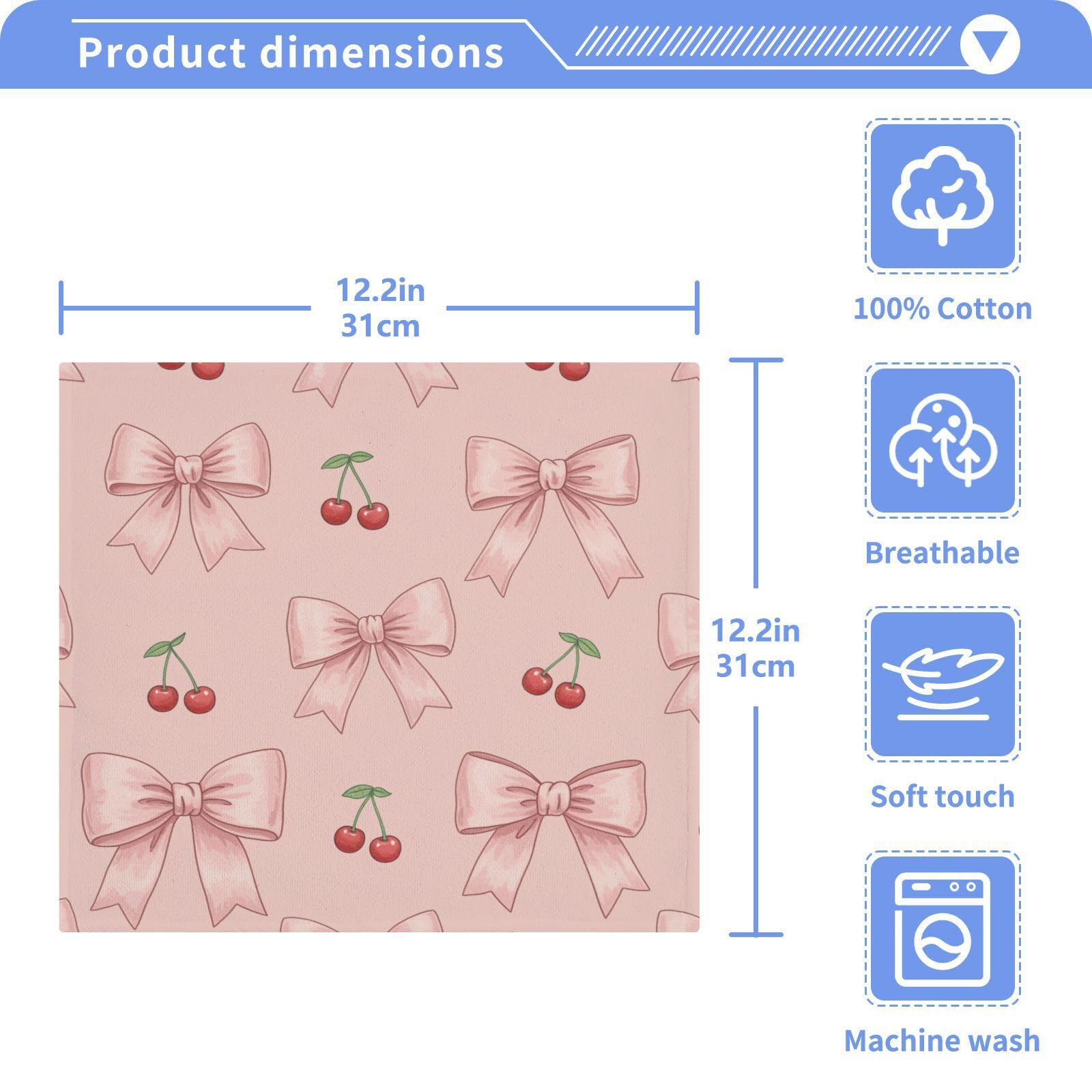 YANENDIE Vintage Bows Cherries Washcloths Towels, Highly Absorbent and Soft Cotton Face Cloths, 2 Pack Quick Dry Wash Cloths - 12 X 12 Inches