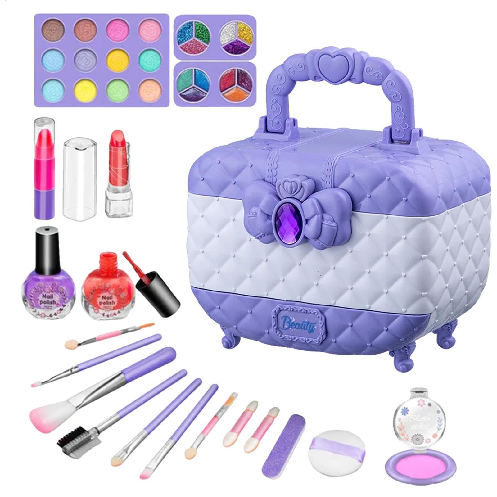Maquillaje para niños – Princess Cosmetic Case – Juego de Maquillaje | infantil no tóxico, bolsa de maquillaje portátil, juego de rol , juego de maquillaje lavable, regalo para