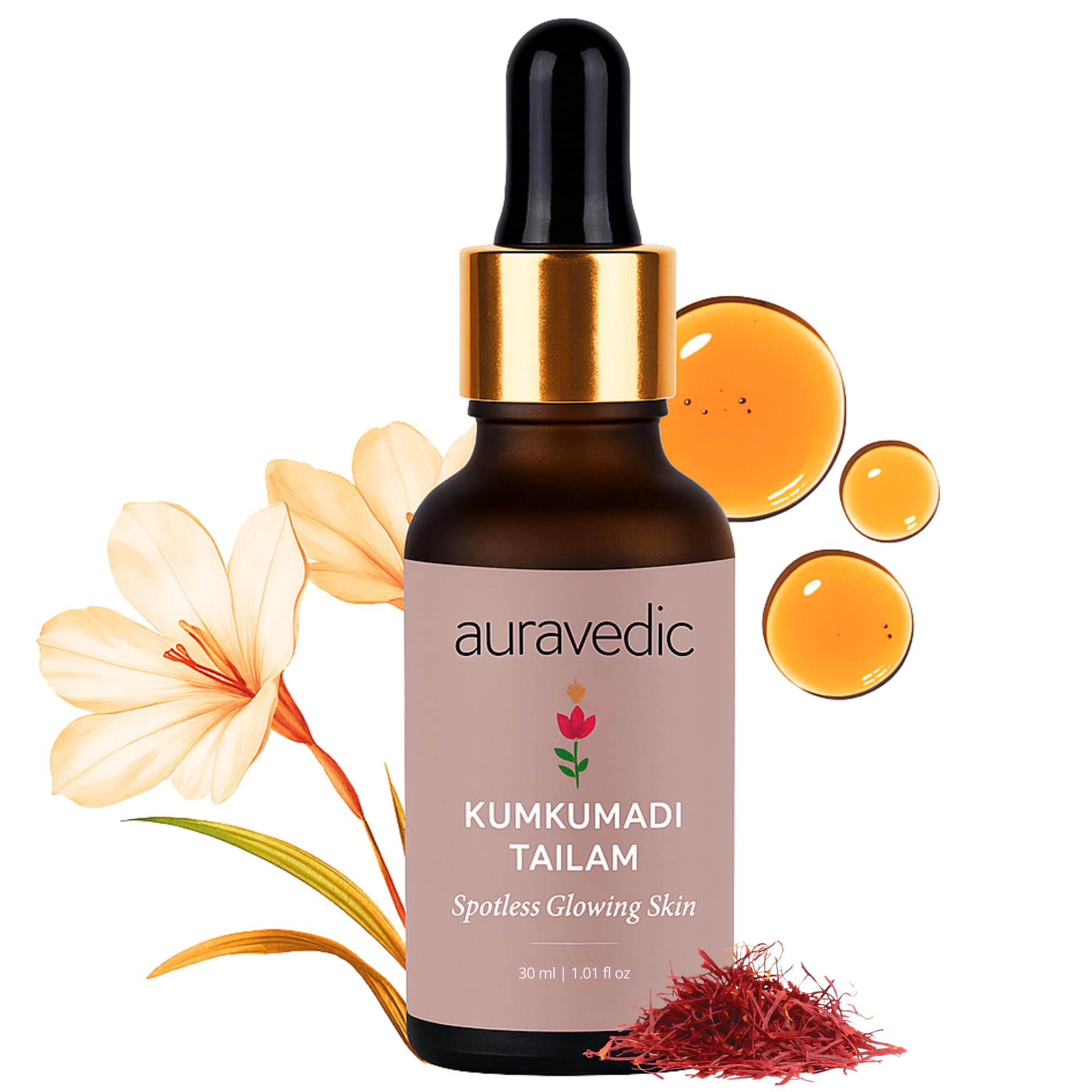 Auravedic Tailam, Face Oil for Glowing Skin, Gold Glow Face Oil, Kumkumadi Oil for Radiant & Youthful Skin and Rejuvenation