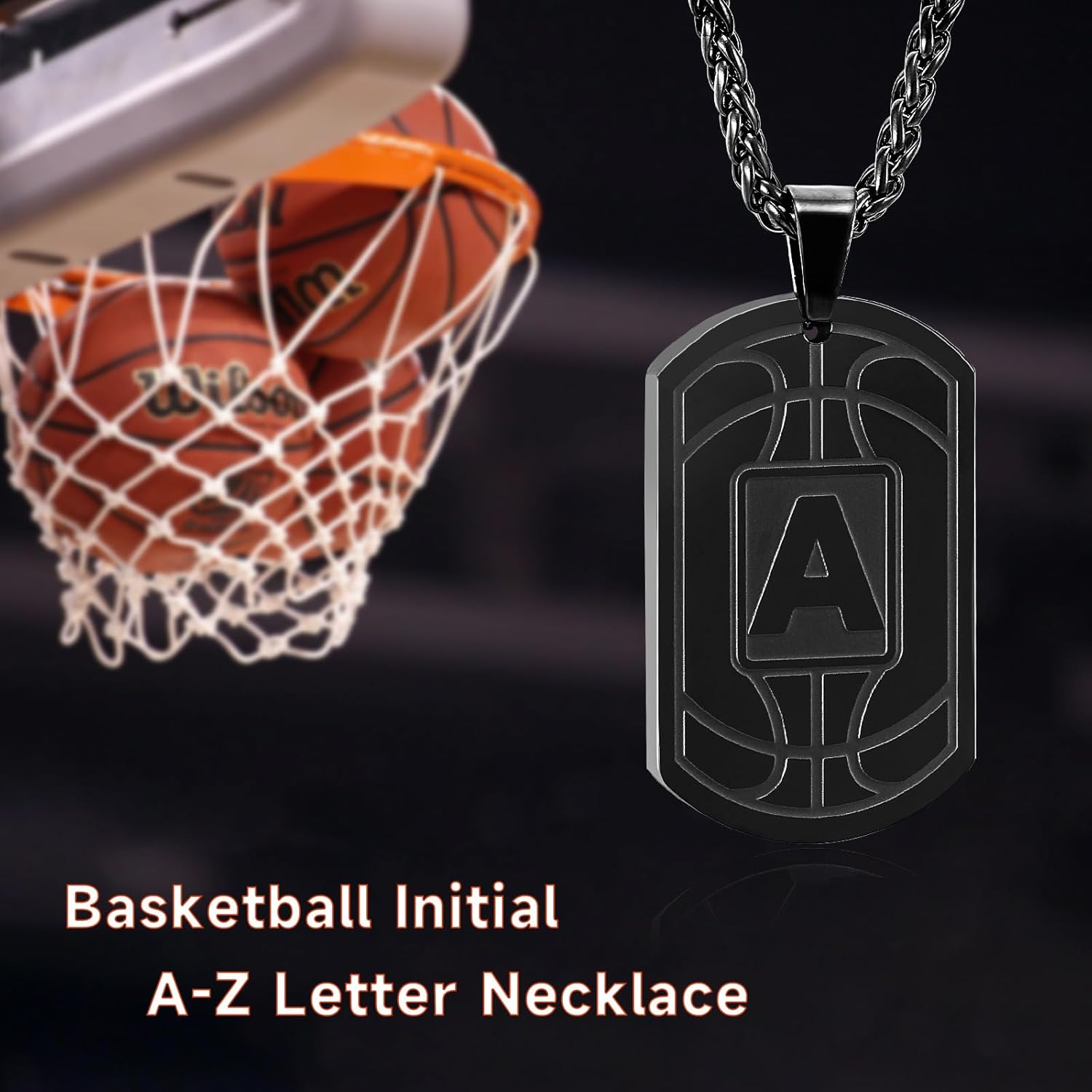 Easter Basket Stuffers - Basketball Initial Necklace for Men Boys Teen Kids Dog Tag Stainless Steel Letter Pendant Sport Basketball Athletes Jewelry Christmas Birthday Gifts for Kids Boys Men Dad - Image 4