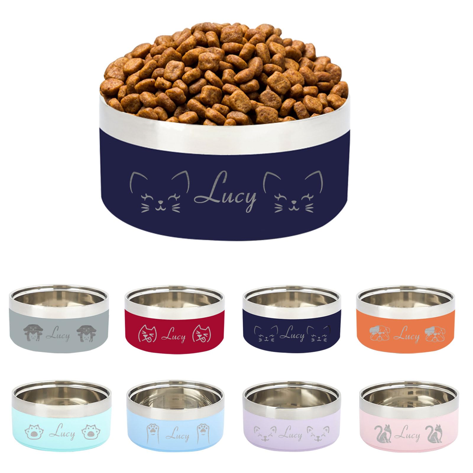 Custom Laser-Engraved Name Pet Bowl, Personalized Stainless Steel Dog and Cat Dual-Use Bowl with Non-Slip Base, Suitable for Water and Food, Durable and Easy to Clean(Dark Blue)