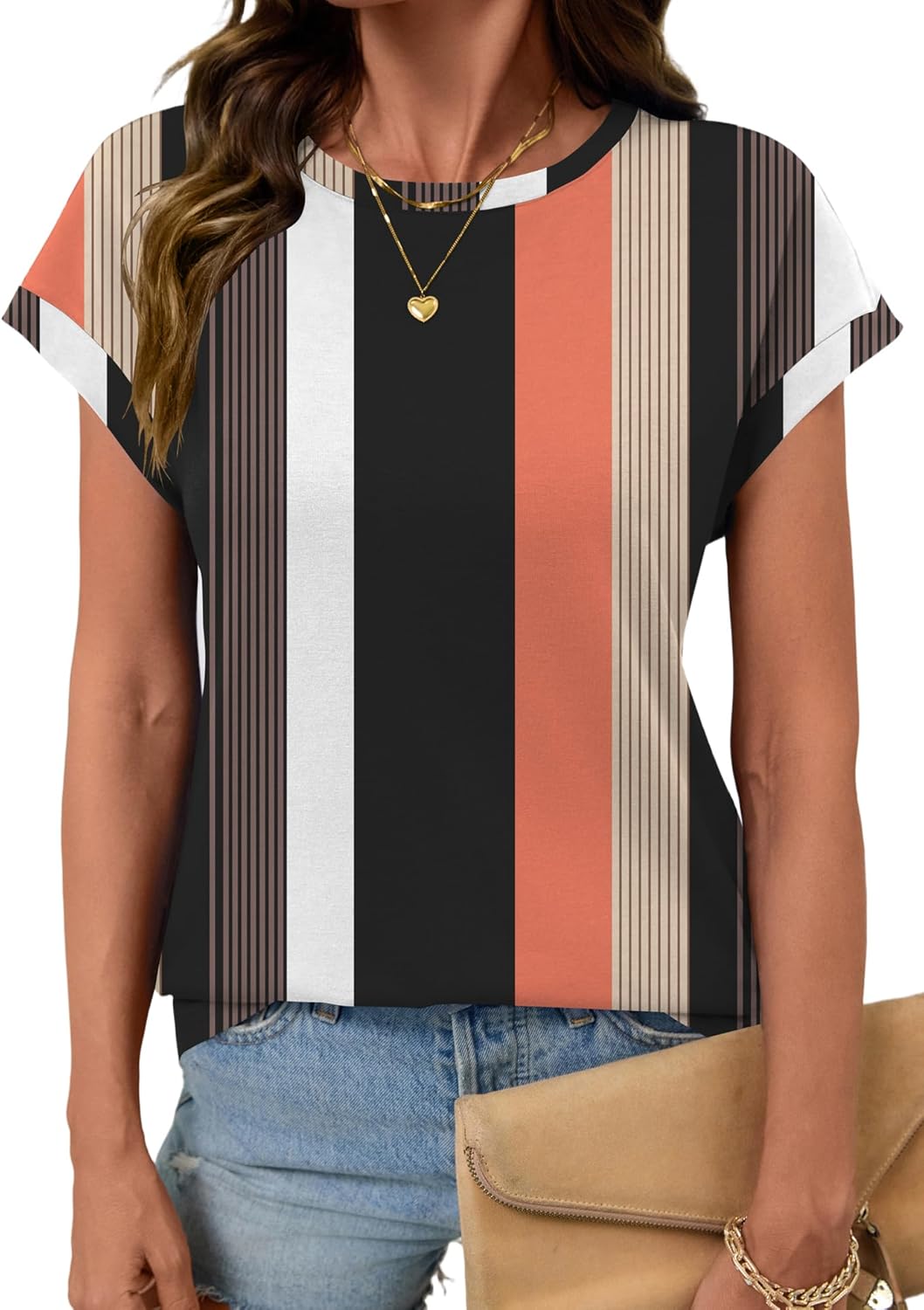 LOMON Womens Summer Tops Short Sleeve Shirts Cap Sleeve Tops Crew Neck Cute Trendy Tunic Blouses Dressy Casual Outfits 2026 - Image 4