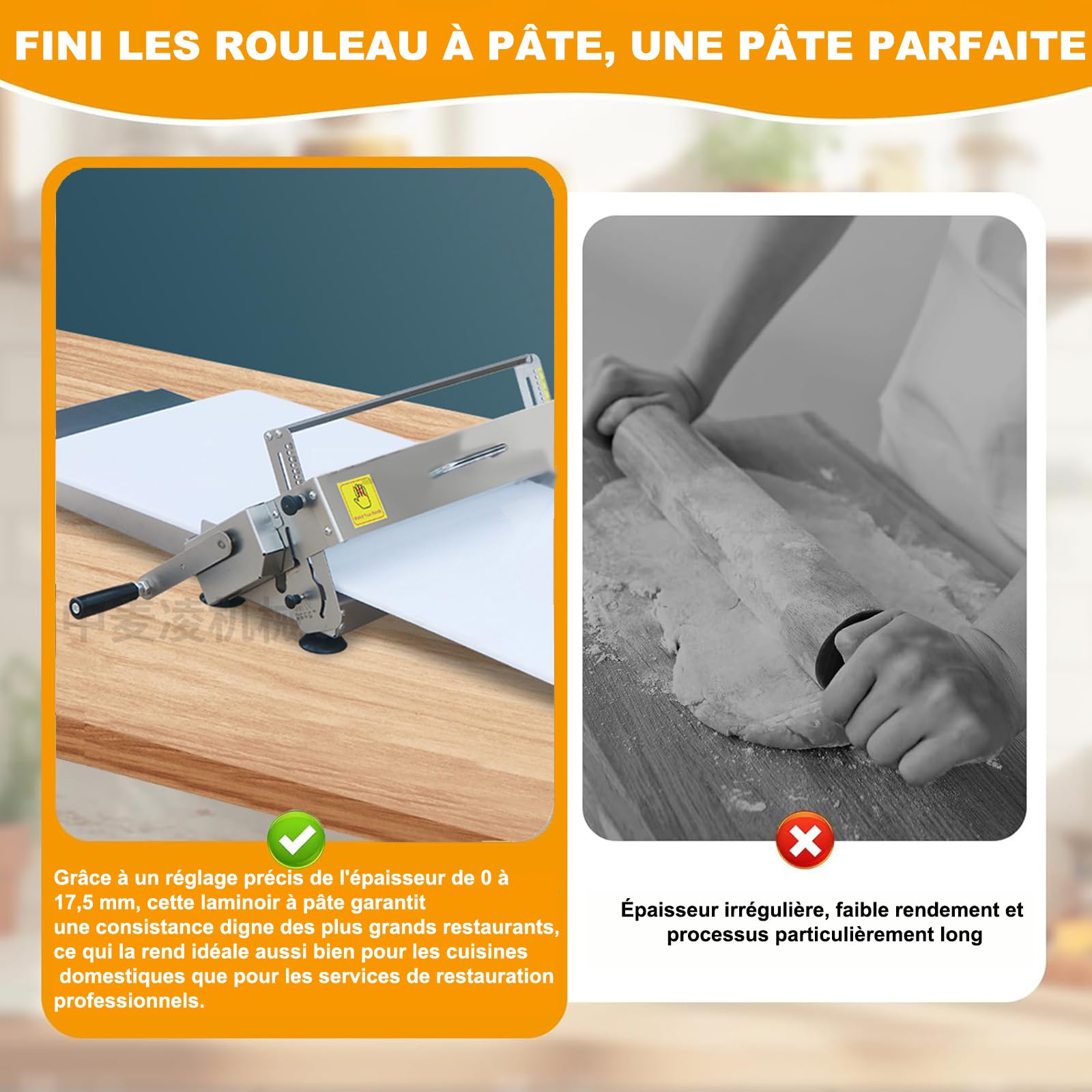 Sfogliatrice Manuale per Pasta, Macchina per Pasta in Acciaio Inox, Spessore della Pressa 0,08"-0,9", per Fondente, Croissant, Pizza e Pasta Sfoglia B400