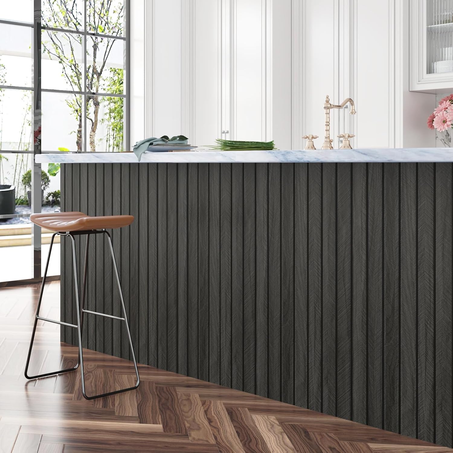 Grey/Black 3D Wood Panels for Interior Wall Decor Self Adhesive Wood Slat Wall Paneling Peel and Stick Sound Froof Foam Wooden Panels Wallpaper for Walls Bedroom Office Studio 23.6" x 118"