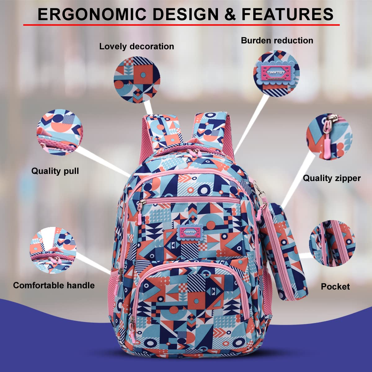 Tinytot 26 Litre, Stylish & Trendy Water Resistant High Storage Graphic Printed School Bag College Backpack Travel Backpack Bag with Pencil Pouch, for Girls & Women, 2nd Standard onward, 18 Inch 1