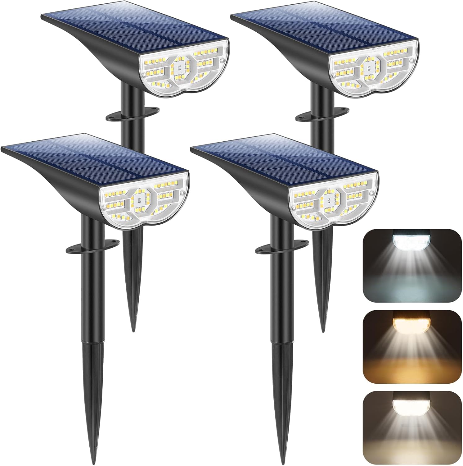 Solar Lights Outdoor, 5 Working Modes Solar Powered Spotlights for Yard, Waterproof Outside Solar Landscape Lights with 3 Color Temperatures, Bright LED Outdoor Lighting for Garden Tree, 4-Pack