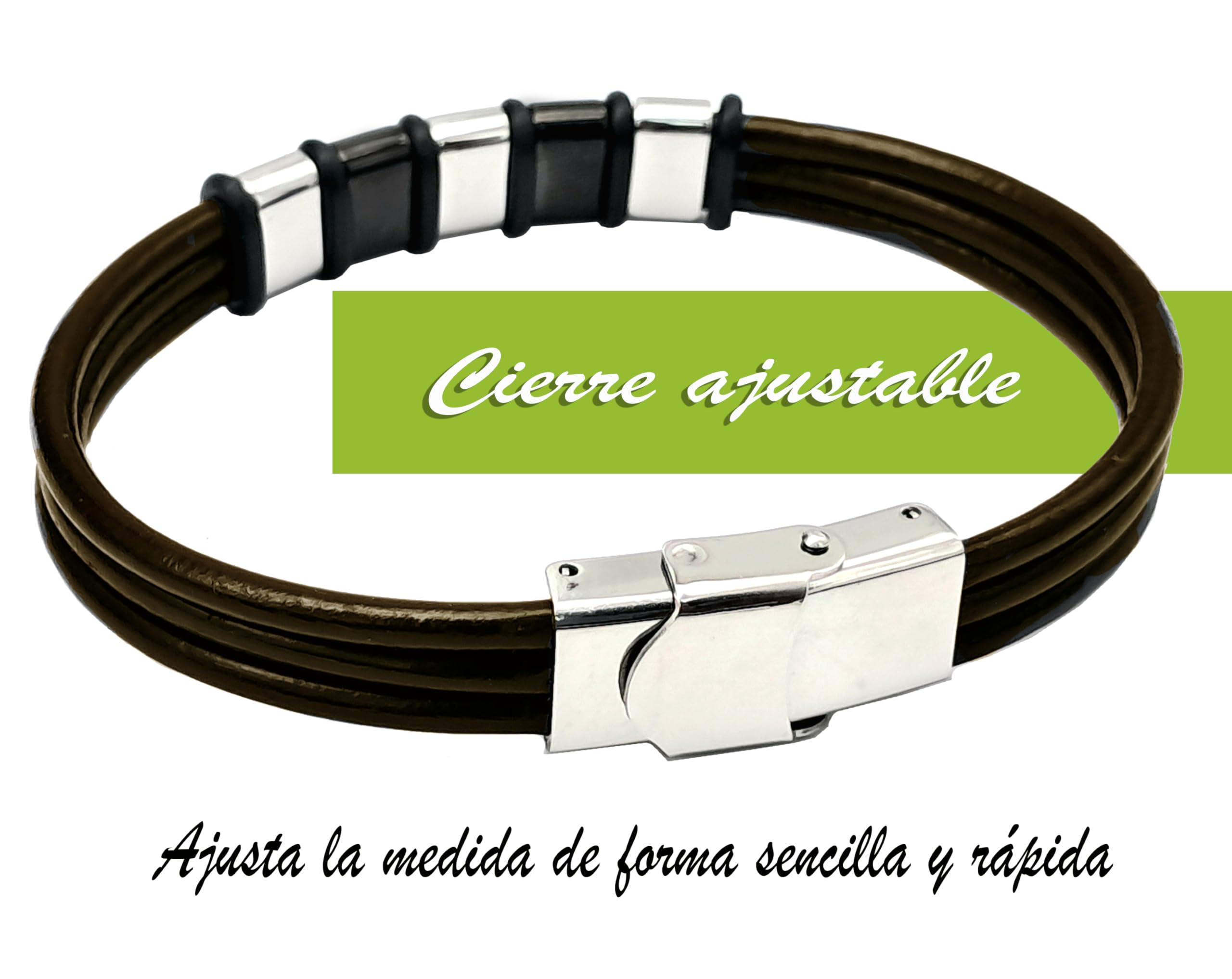 Ekonat- Pulsera hombre personalizada - Pulsera cuero hombre Personalizadas- Pulsera hombre acero inoxidable personalizada ajustable. CUERO DURADERO DE CALIDAD