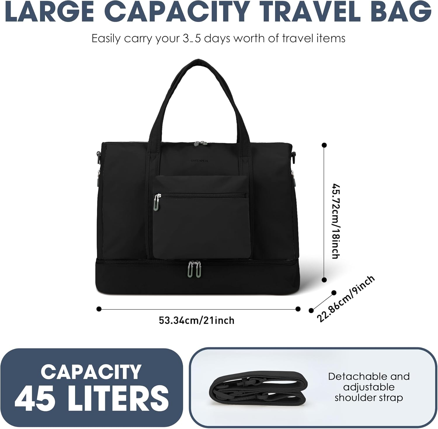 Women's Weekender bag Travel Duffel Bag with Shoe Compartment 21-inch Airline-Approved Carry-On, 2-Piece Overnight Bag Set Personal Item Luggage - Image 4