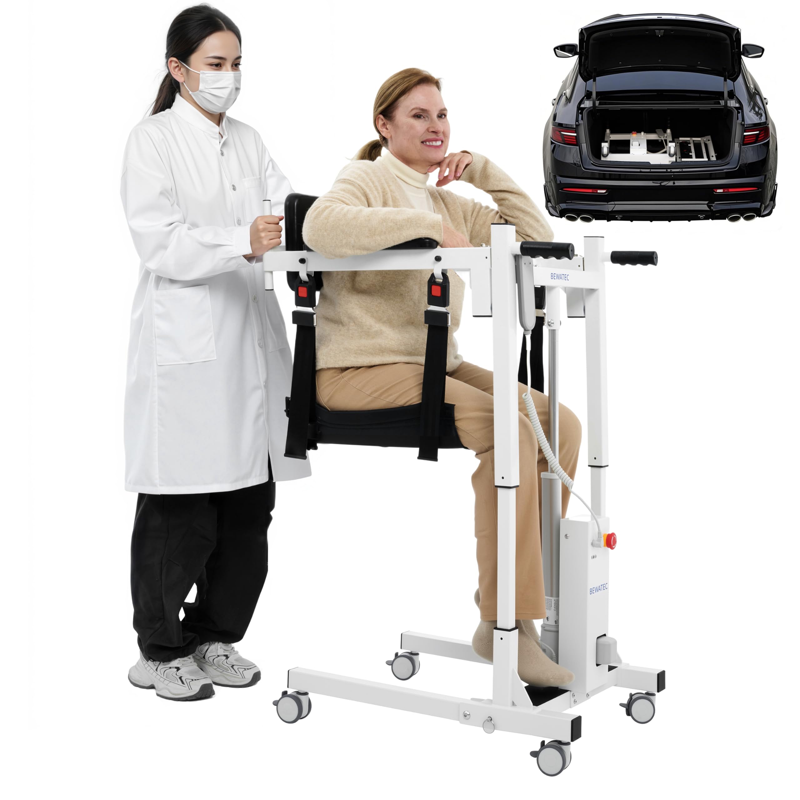 BEWATEC Hydraulic Transfer Lift Chair, Folding Portable Transfer Lift Wheelchair, Patient/Disabled/Seniors Lift Aid for Home, Nursing Home, Car