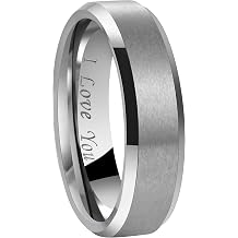 Crownal 4mm 6mm 8mm Black/Silver/Gunmetal/Gold Tungsten Wedding Couple Bands Rings Men Women Matte Brushed Finish Center Engraved "I Love You" Size 4 To 17