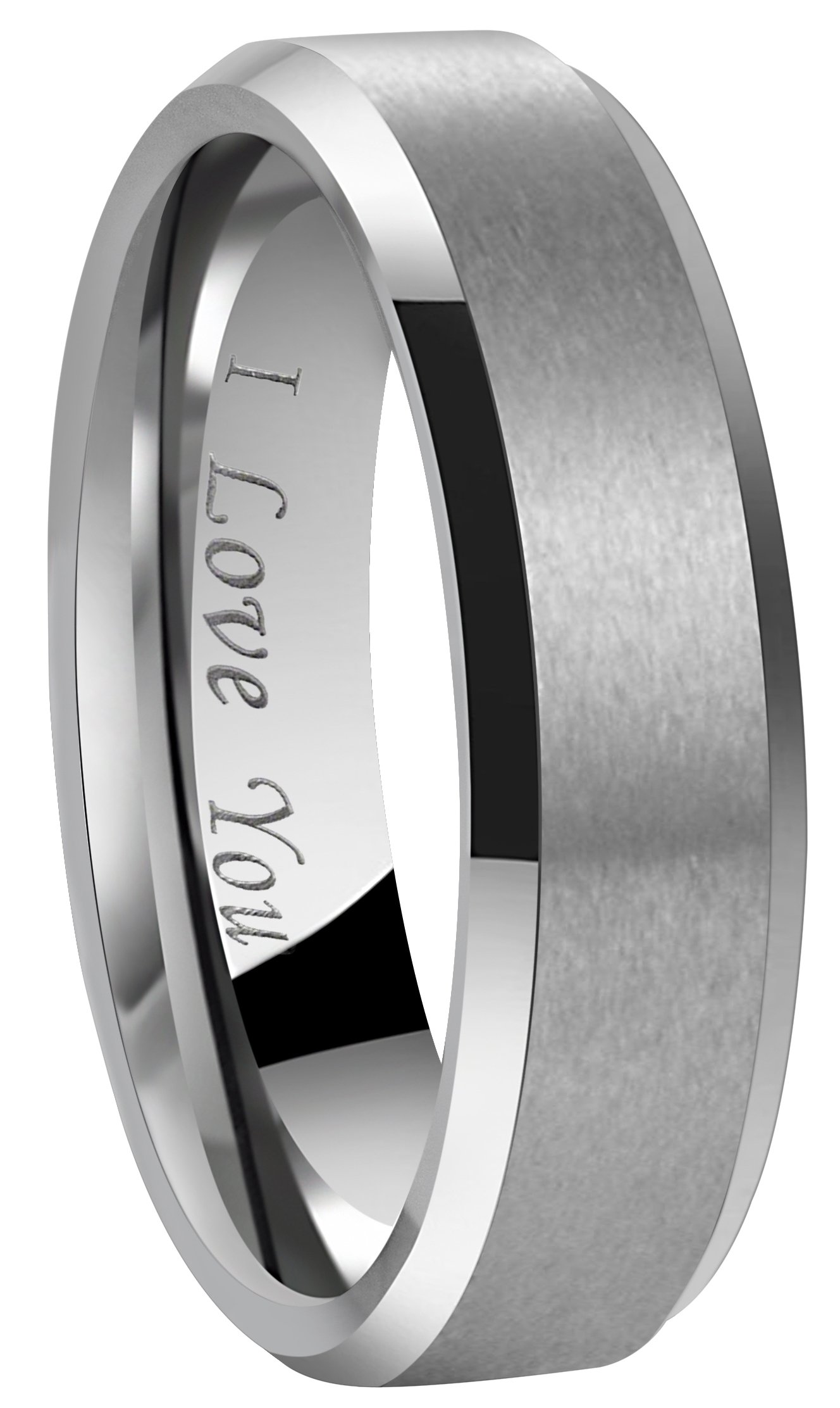 CROWNAL4mm 6mm 8mm Tungsten Wedding Couple Bands Rings Men Women Matte Brushed Finish Center Engraved"I Love You" Size 4 To 17