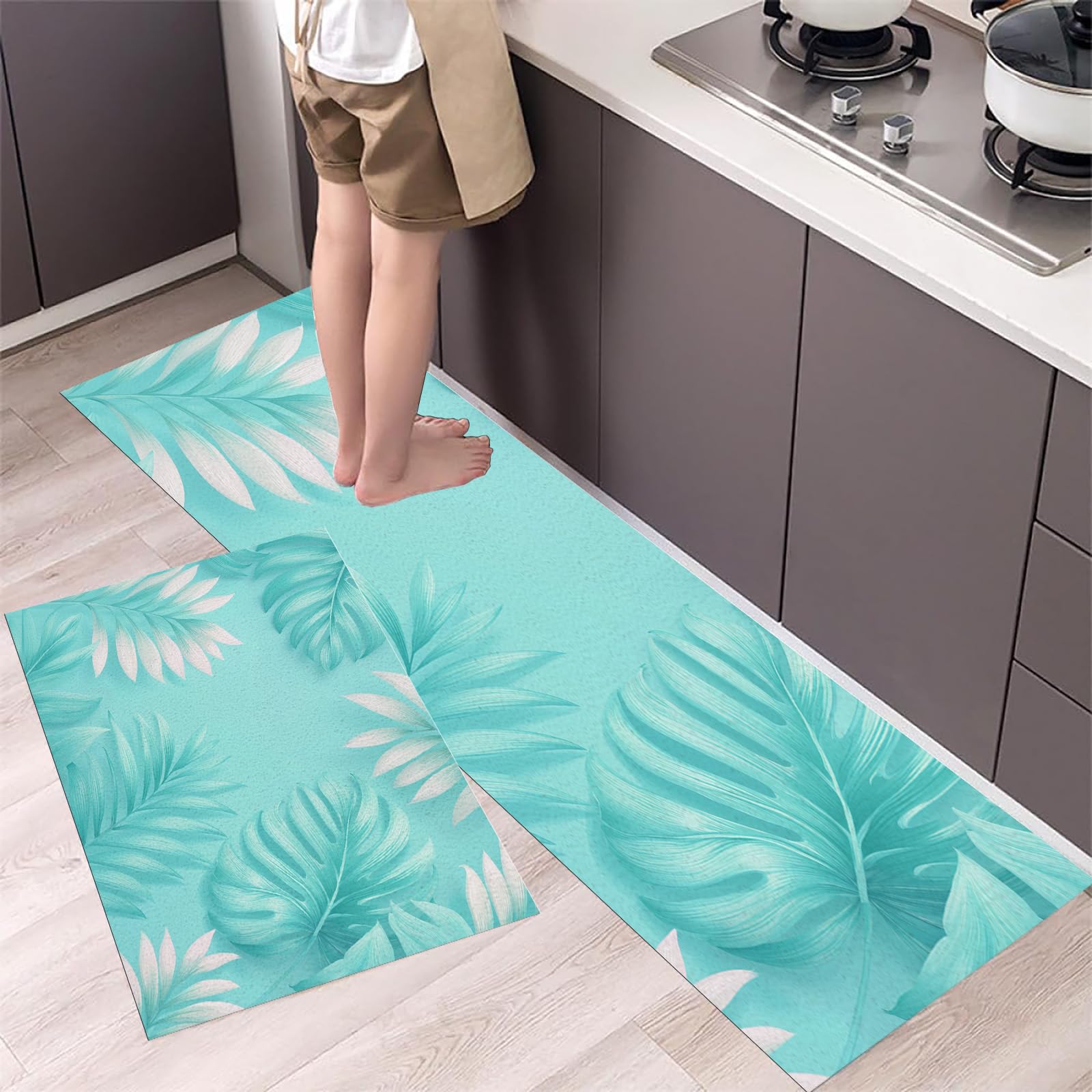 Tapis de cuisine antidérapants feuilles de palmier turquoise 43x75 43x150 cm