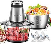 KOIOS 500W Food Processor with 2x8 Cup Bowls & Bi-Level Blades - Electric Chopper for Meat, Nuts, Onions, Baby Food