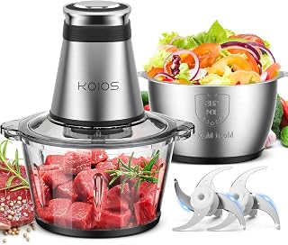 KOIOS 500W Food Processor with 2x8 Cup Bowls & Bi-Level Blades - Electric Chopper for Meat, Nuts, Onions, Garlic, Baby Food, Black