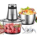 KOIOS Food Processor&comma; 500W Electric Food Chopper with 2 Bowls &lpar;8 Cup&plus;8 Cup&rpar; & 2 Bi-Level Blades&&comma; Small Electric Grinder Meat Processor for Nuts&comma; Meat&comma; Onion&comma; Garlic&comma; Baby Food&comma; Black