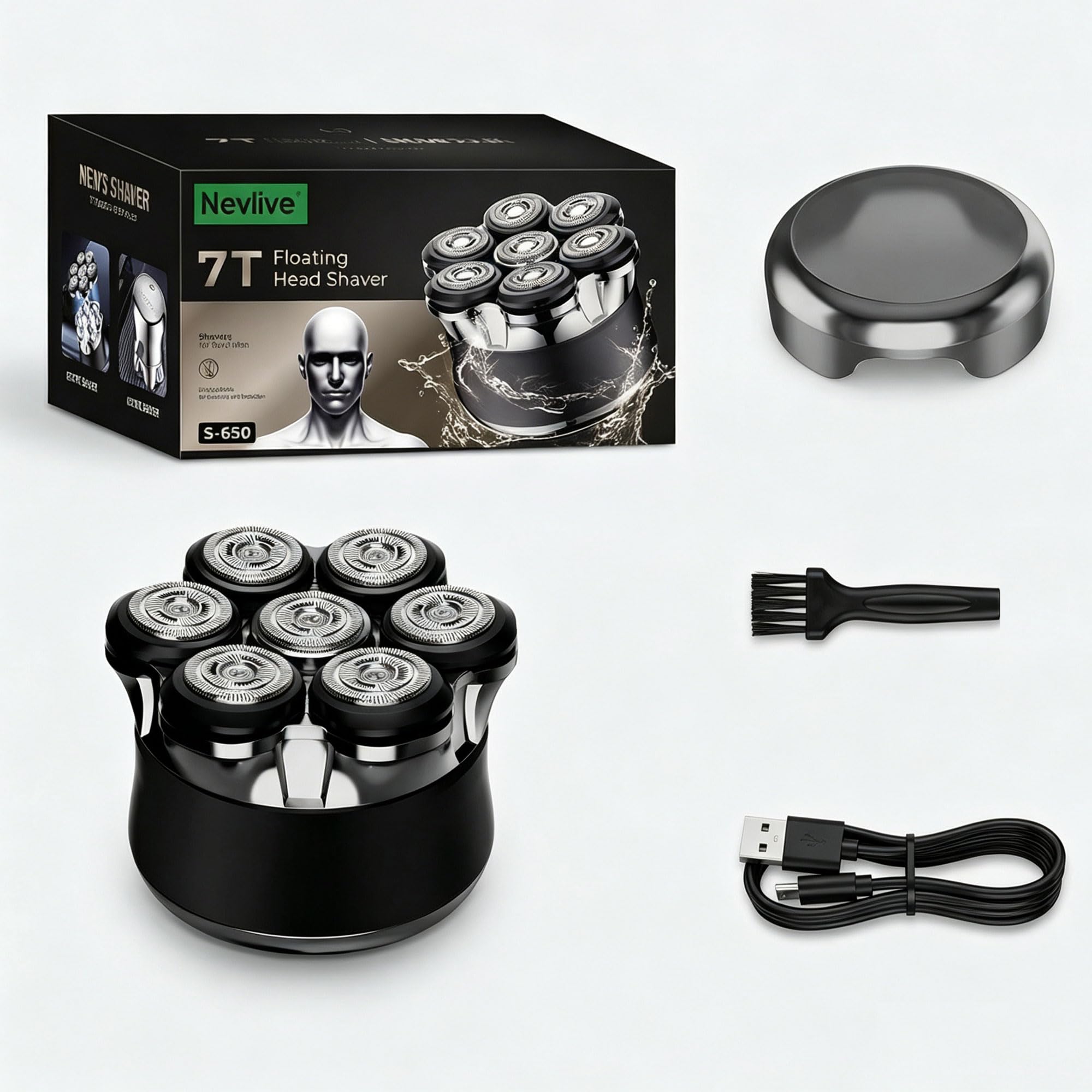 Rasoio elettrico per uomini calvi, rasoio a teschio 7D da uomo, rasoio per testa e viso, rasoio per testa e viso, rasoio da uomo impermeabile IPX7 con display a LED, rasoio ricaricabile USB-C