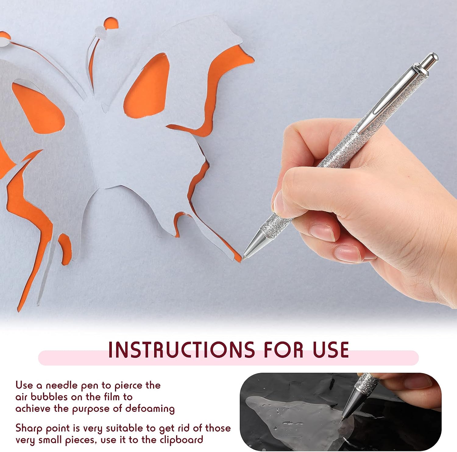 3 Pieces Air Release Weeding Pen Vinyl Installation Pen Weeding Tool Fine Point Weeding Pin Pen Glitter Metal Pin Pen Retractable Craft Vinyl Tool for DIY Craft (Silver, Smooth Style)