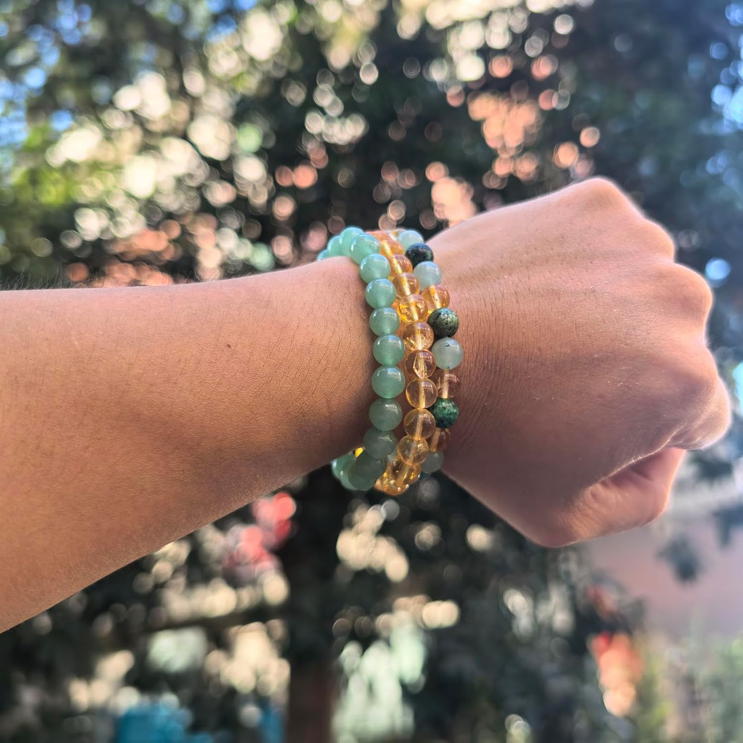 3pcs Wealth Money Bracelets,Healing Crystal Citrine African Turquoise Bracelets for Women Men,Lucky Feng Shui 8mm Natural Stone Green Aventurine Beaded Spiritual Gemstone Jewelry Gifts