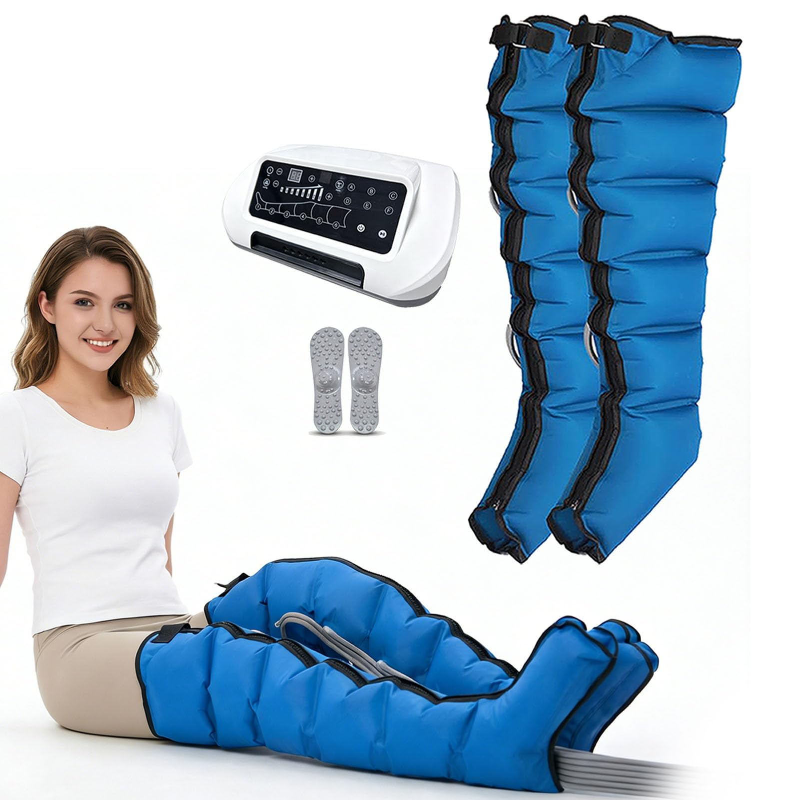 Presoterapia para Casa Piernas Abdomen Y Brazos, Botas De Presoterapia Profesional 6 Cámaras Máquina Masajeador Circulación Drenaje Linfatico, 6 Modos De Masaje & 30-240 mmHg Ajustable