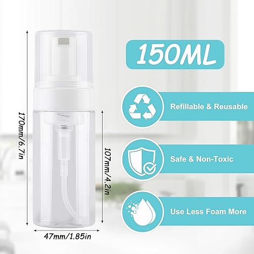 Miniatura 2 de Botellas vacías de espuma de plástico transparente de 5.1 fl oz/5 oz, dispensador de espuma, artículos de tocador de viaje recargables, lavado a