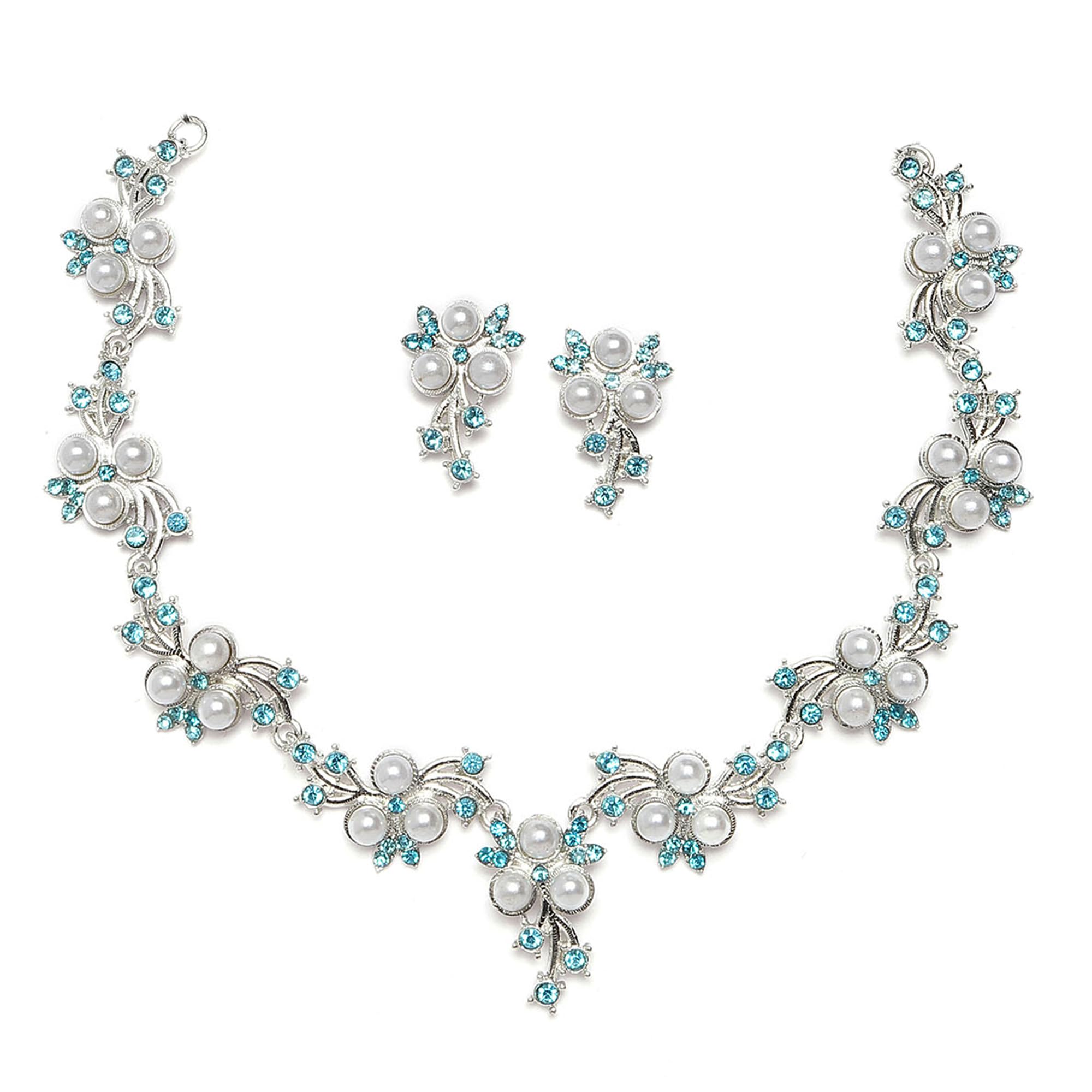 ZENEME Oxidised Silver-Plated Cubic Zirconia & White Pearls Studded Necklace With Earrings Jewellery Set For Girls and Women (Blue) (B0CGTVC6TN) Amazon Price History, Amazon Price Tracker