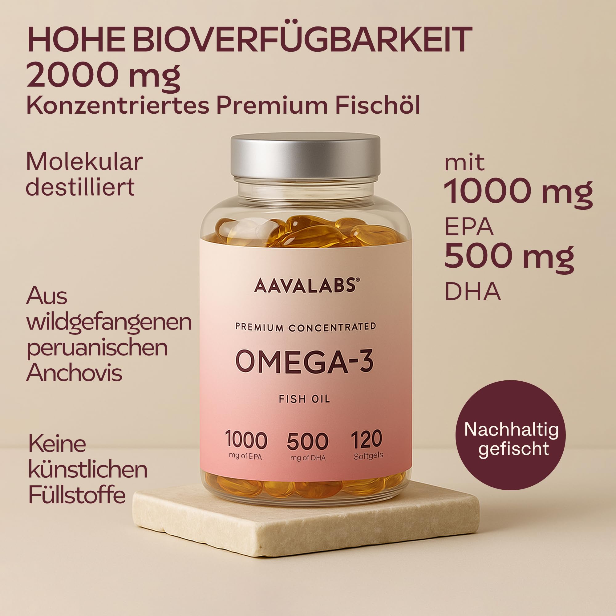 Omega 3 Kapseln Hochdosiert 2000mg Omega 3 Öl 1000mg EPA + 500mg DHA pro Tagesdosis (2 Premium Omega 3 Fischöl Kapseln) - Omega-3-Fettsäuren Kapseln - 120 Kapseln Fischöl Omega 3 Hochdosiert 60 Tage