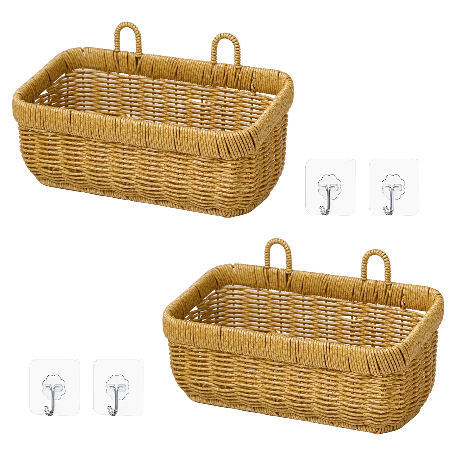 2 Pezzi Cestino da Parete in Vimini Appeso Cestino da Appendere in Rattan Vintage per Bagno, Cucina, da Appendere Alla Parete, Cesti Portaoggetti da Appendere(28x16x13cm)
