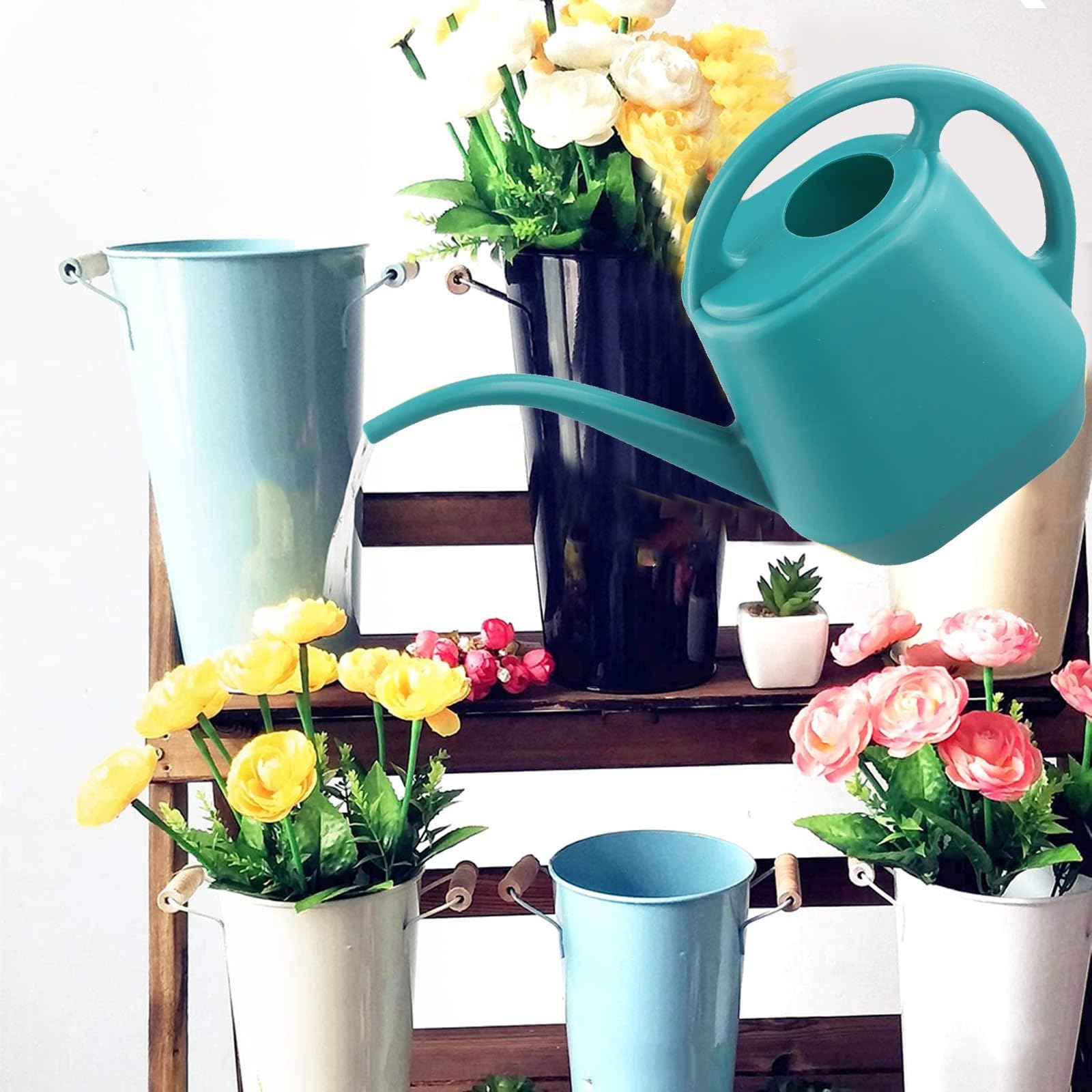 Arrosoir à long goulot 2 L en plastique épais moderne brume fine brumisateur pour plantes d'intérieur et d'extérieur (vert foncé)